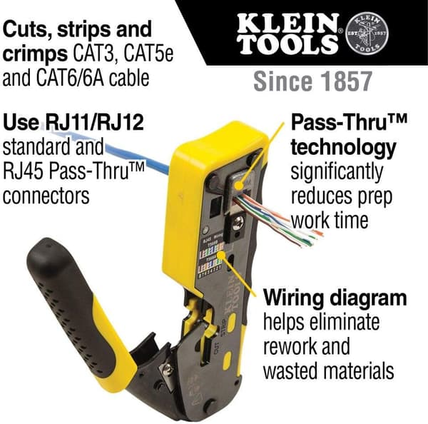 [13]TOOLS A-VDV226-110 Pass Thru RJ45 Ratcheting Compact Crimp Tool, Yellow/Black