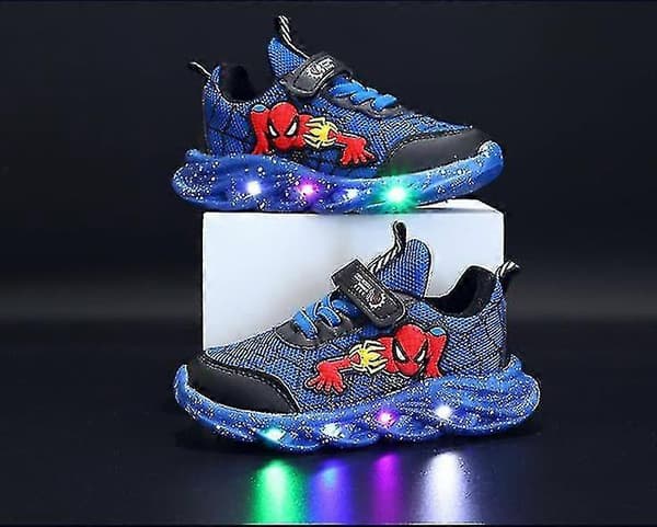 Spiderman Barnesko Nye Gutter Sneakers Med Lys Nye Barnesko Blue 29
