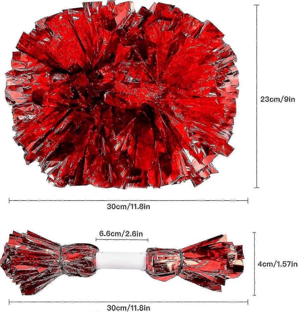 4 stk. Cheerleading Pomponer til Cheerleader Kostume Kvinder, 2 Par Cheer Pomponer All Red