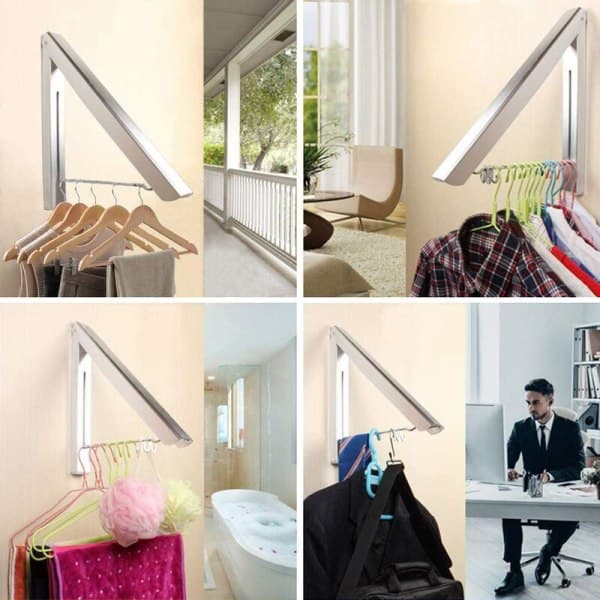 [13]Foldable Clothes Rack, Space-Saving Foldable Hanger, Retractable Wall-Mounted Clothes Hanger in Aluminum Alloy (1 pc)