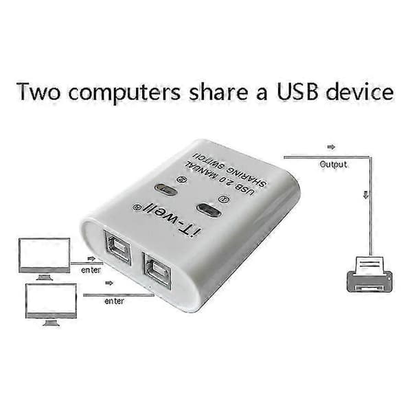 USB-printerdelingsenhed, 2 ind 1 ud printerdelingsenhed, 2-ports manuel KVM-skiftesplitter white