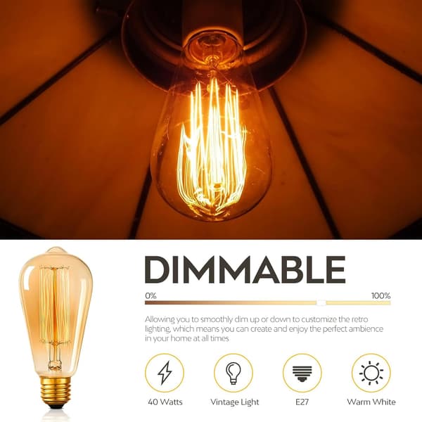 ST64 Vintage Light Bulbs with E27 Edison Screw Cap, Squirrel Cage Bulb, 2700K Warm White Dimmable, 6-Pack [Energy Class G] 40.0 Watt
