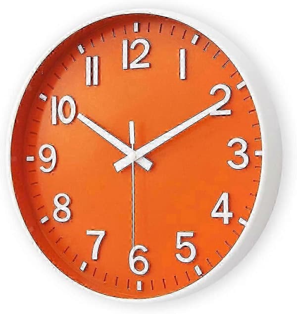 Väggklocka 12 tum tyst icke-tickande klocka för vardagsrum sovrum kök kontor (orange) Orange