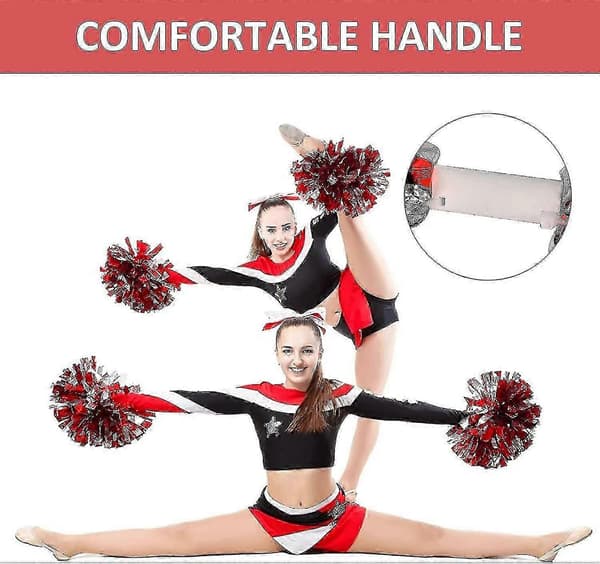 4 stk. Cheerleading Pomponer til Cheerleader Kostume Kvinder, 2 Par Cheer Pomponer Red Sliver