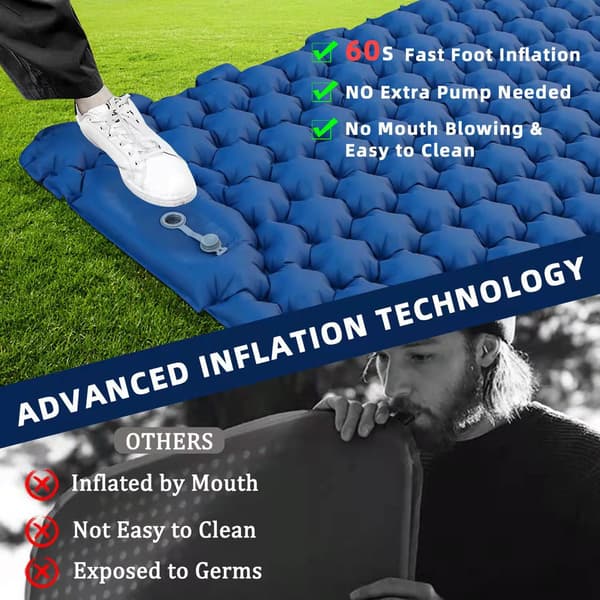 【13】Self-inflating camping mattress: thick and lightweight double camping mattress that can be fixed as a camping mat and compact camping mat Glitter Glitter Double sleeping pad