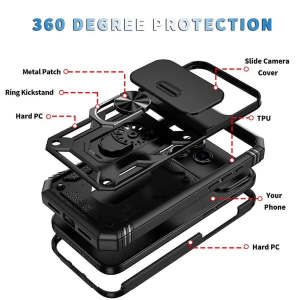 TKdaddy For iPhone 17 Pro-deksel TPU + PC Slide Camshield Kickstand Telefondeksel Svart