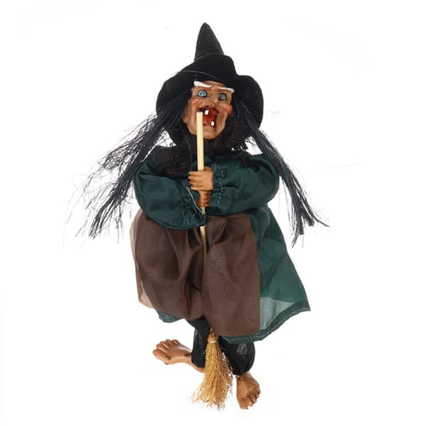 Scary Animated Witch Decoration, Rides Broom With Loop For Memorable Halloween Hanging Doll Experience