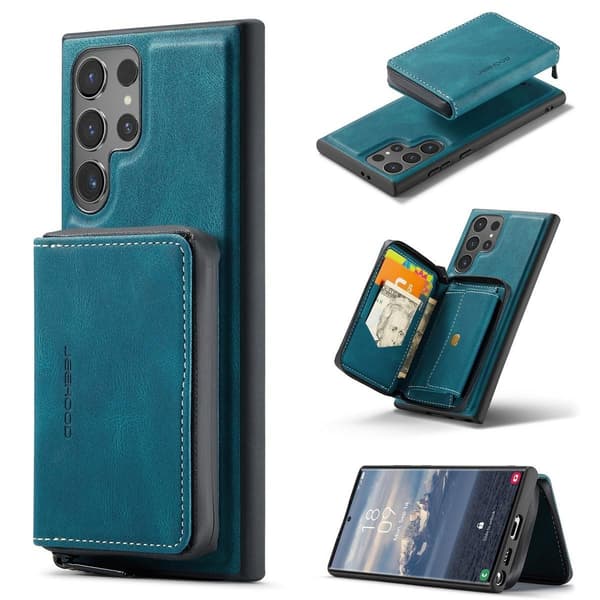 (For Samsung Galaxy S24) Mobile case with stand and card slots, shockproof slim design blå