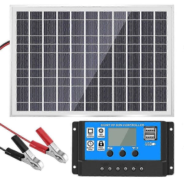 30W 12V Solpanel Batterioplader+40A Controller til autocamper bil båd hjem camping Black