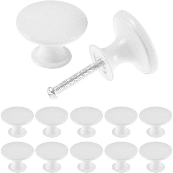[13R]12-pack Vintage Chic Cabinet Knobs for Antique Kitchen Drawer, 30mm Round Door Knobs, White
