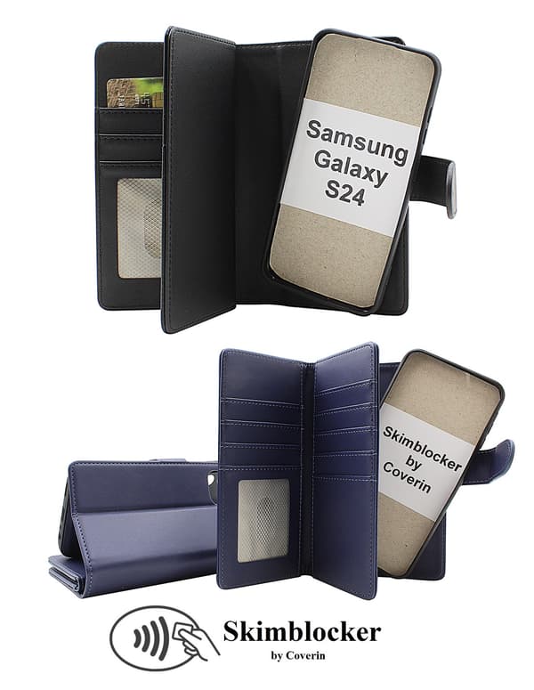 Skimblocker Samsung Galaxy S24 5G XL Magnet Wallet Case Mörkblå