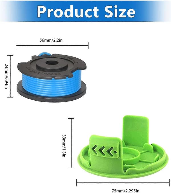【13】4 sett med gressklipper spoler, egnet for Greenworks trimmer spoler, erstatningsspoler, med 1 lokk