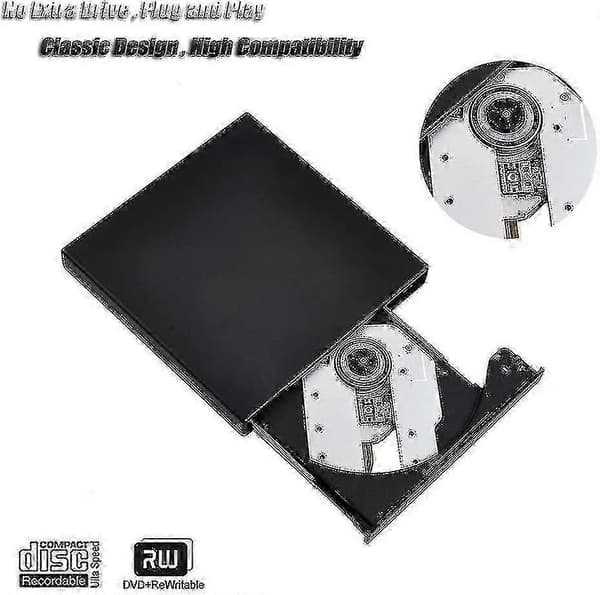 Usb High Speed Ekstern Cd Dvd Drev 4k 3d Blu Ray Afspiller Brænder Bærbar Bd/cd/dvd Brænder Driver Til Mac, Win 10, 8, 7, Xp, Vista, Laptop, Pc, Sort