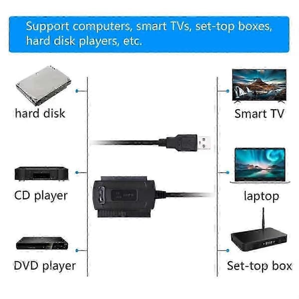 USB 3.0 til IDE-omformerkabel for 2,5/3,5/5,25 tommers harddisker DVD-ROM CD-RW, Plug and Play, Høyhastighets dataoverføring