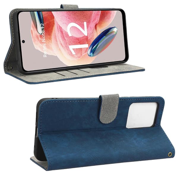 För Xiaomi Redmi Note 12 4g PU-läder Plånboksfodral RFID-blockerande Stativ Telefonfodral med Rem Blue
