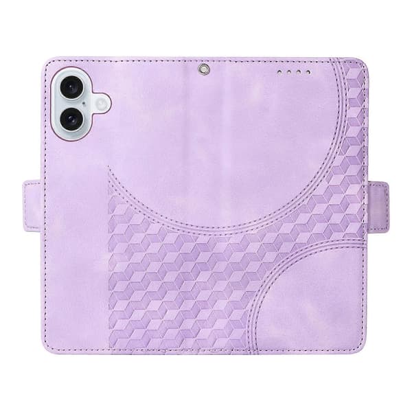 【13】Compatible with iPhone 17 Leather Case Wallet Rhombus Embossed Phone Cover Stand with Strap - Perfect Purple