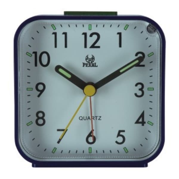 【13】Silent Analog Alarm Clock Bedside Clock Square Table Clock Quartz Clock with Snooze and Luminous Blue Blue