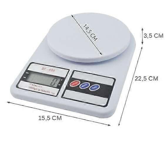 Digital köksvåg, 10 kg kapacitet, 1g noggrannhet, vit, LCD-display, tarafunktion