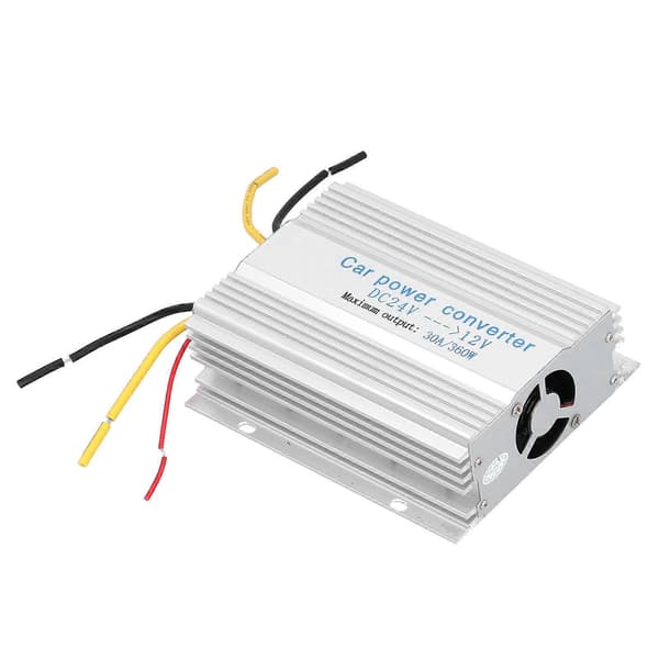 DC 24V til 12V 30A Spenningsregulator i Metall Sølv