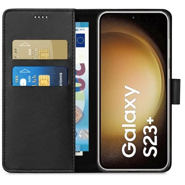 Etui - Phonillico® - Samsung Galaxy S23 PLUS - Pung Sort - Magnetisk Beskyttelse - Kortopbevaring Svart