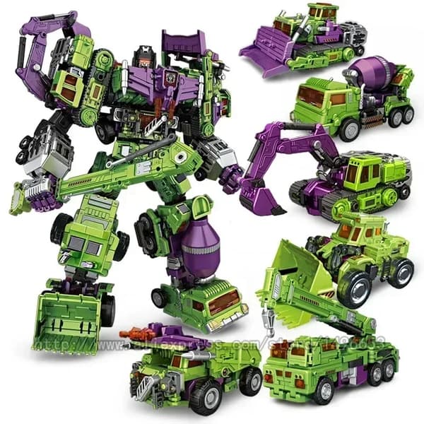 6-i-1 NBK Devastator Lekerobotbil Actionfigur - Transformerende gravemaskin og miksermodell for barn NBK Green NO BOX