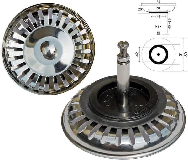 Universell korgsil 7,6 cm (80 mm), för diskho med excentrisk kontroll / Rostfritt stål
