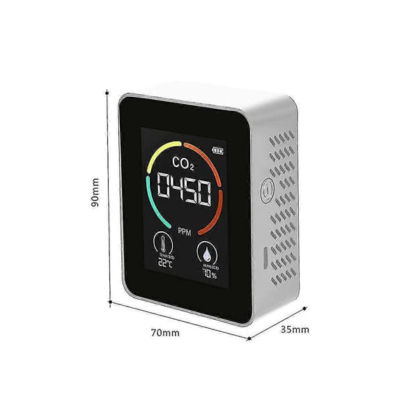 Indoor CO2 Detector Air Quality Meter with Temperature and Humidity Sensor White
