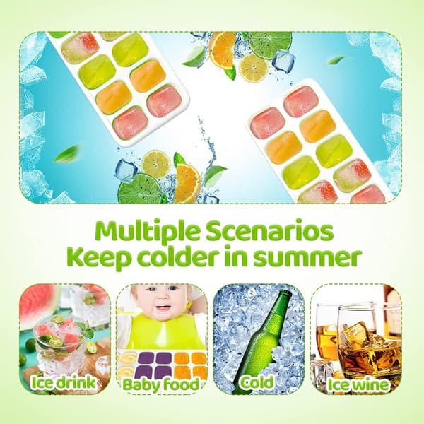 4-pack Silicone Ice Cube Trays with Lids – 14 Ice Cubes, BPA-free, Stackable, Dishwasher Safe