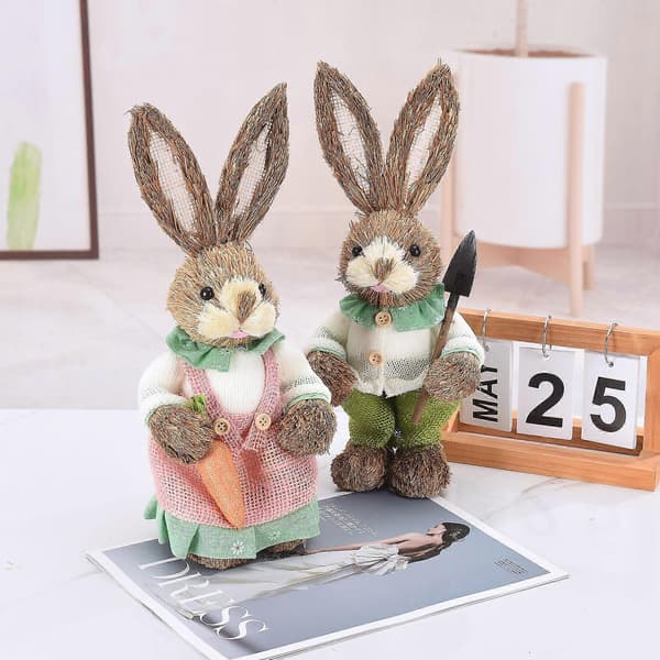 2023 Easter Bunny Figurine Creative Easter Rabbit Decoration Straw Bunny Ornament