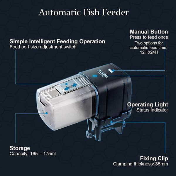 Automatisk akvarie-/fiskefoderautomat, multifunktionel justerbar digital fiskefoderautomat med timer, 175 ml kapacitet
