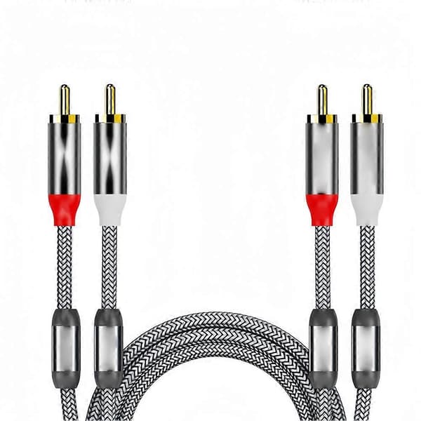 2RCA til 2RCA lydkabel, støjreducerende partikler, nylonflettet, holdbart til DVD/PC/TV/forstærker/subwoofer/højttaler Gray