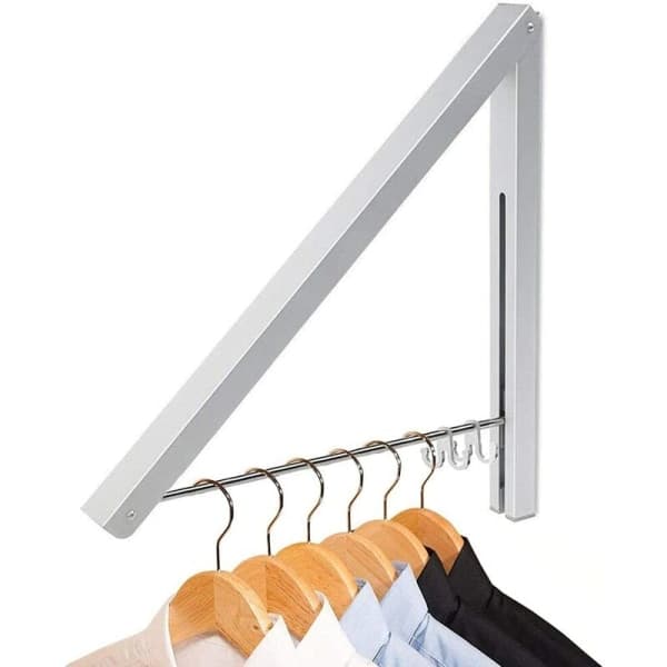 [13]Foldable Clothes Rack, Space-Saving Foldable Hanger, Retractable Wall-Mounted Clothes Hanger in Aluminum Alloy (1 pc)