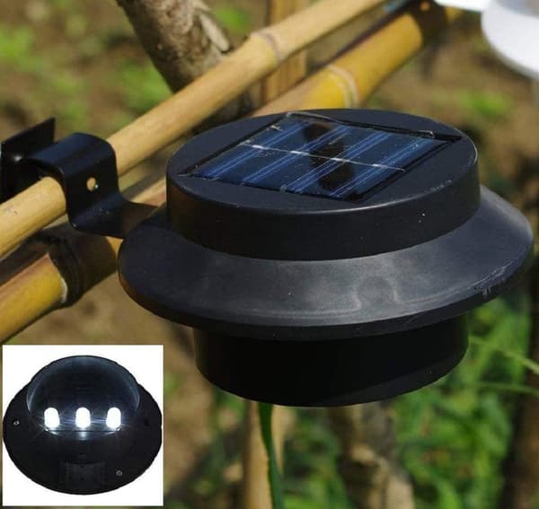 4-pack Outdoor Solar Gutter Lights Waterproof Solar Power Smart Solar LED Gutter Night Security Lighting, Black