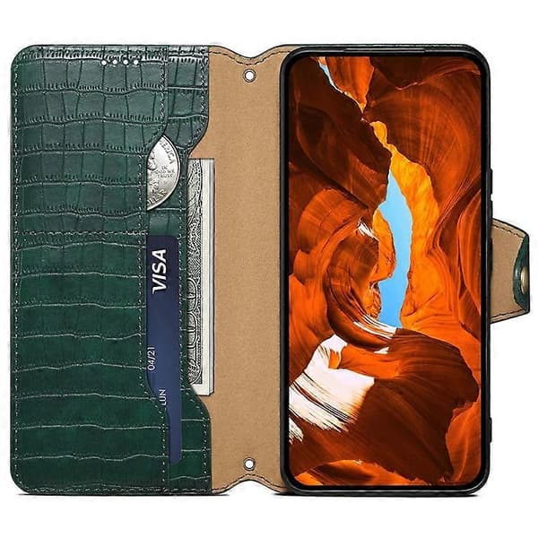 Compatible with iPhone X / XS Wallet Case Anti-Scratch PU Leather Case Stand Crocodile Texture Cover [DB] Green