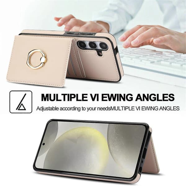 Samsung Galaxy S24 Case with Card Holder, Military-Grade Drop Protection, Durable Shockproof Case - Brown White