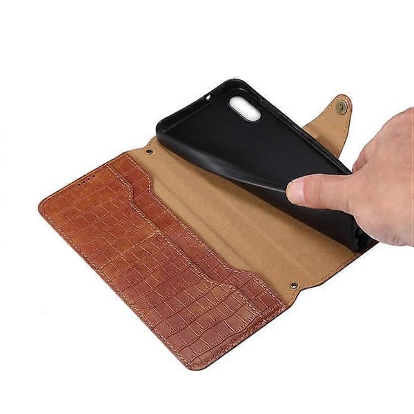 Compatible with iPhone X / XS Wallet Case Anti-Scratch PU Leather Case Stand Crocodile Texture Cover [DB] Brown