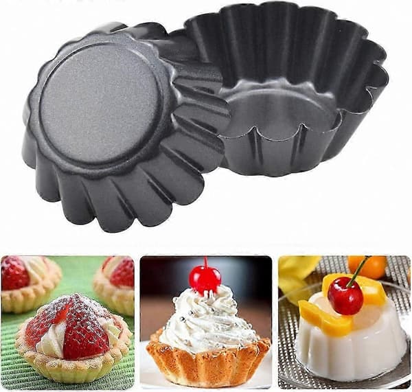 12-pakning non-stick terteformer, gjenbrukbar cupcakeform, muffinsformer i karbonstål for baking av eggeterter og desserter