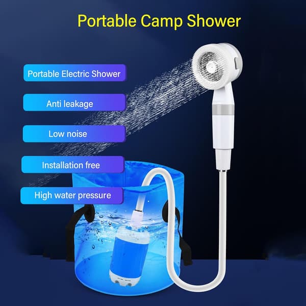 Rechargeable Camping Shower Pump - Adjustable Flow for Travel