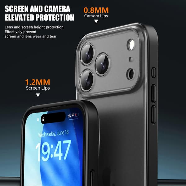 TKdaddy IPAKY Til iPhone 17 Pro Max Cover Stødsikkert PC+TPU Mat Telefoncover Sort