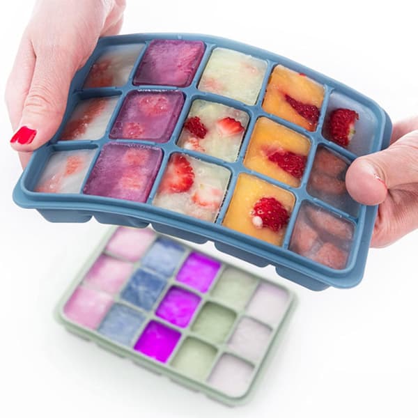 [13]2-Pack Ice Molds 15 Compartments with Silicone Lid – Square Ice Cubes, Easy Release, Stackable