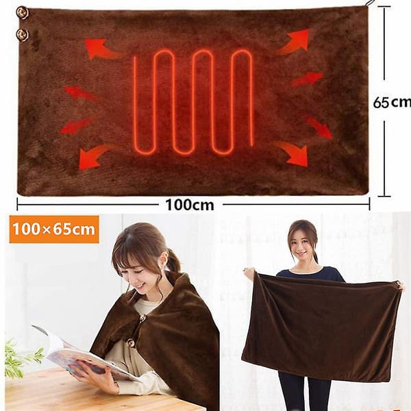 [13] USB Electric Heating Blanket Portable Plush Throw Mat Wearable Warm Shawl USB Charging Black