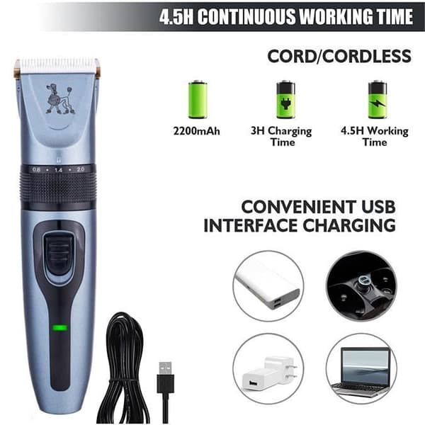 IPX7 Professional Cordless Dog Clipper, Detachable, Ceramic Blades, LCD Display, Fast Charging Shaver