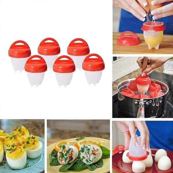 Eggekoker - Skallfrie hardkokte egg, 6 eggekopper, non-stick silikon dampede egg