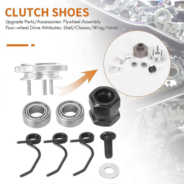 RC Clutch 14T Gear Clutch Shoes Springs Cone&Engine Nut Flywheel Assembly for 1/8 RC Model Nitro Ca Random