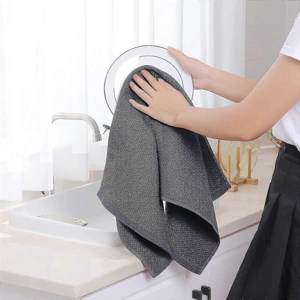 6-pak køkkenhåndklæder i 100 % bomuldsfrotté med krog, mørkegrå Dark gray 34*73cm