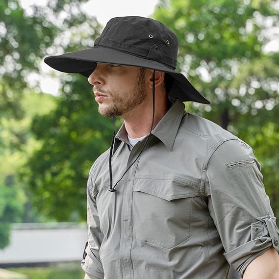 Bredbremmet vanntett solhatt for menn, solbeskyttelse, stor brem, solskjerm, fiskehatt Black