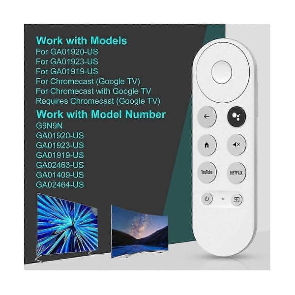 Erstatnings G9N9N Stemme Bluetooth IR Fjernkontroll for Google TV GoogleChromecast 2020 W3JD White