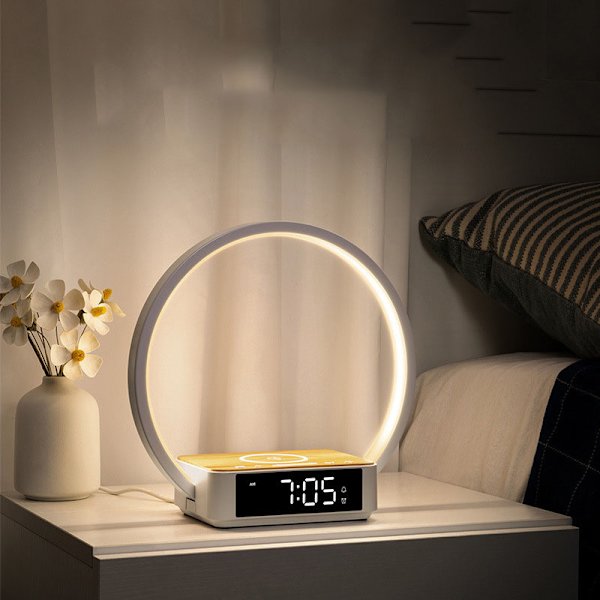 [13R]LED Bedside Lamp with Charging Function, Desk Lamp Wake-up Light Alarm Clock Touch Control Dimmable