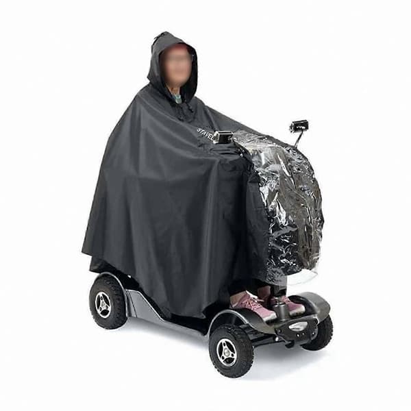 Alsidig Senior Mobilitetsscooter Poncho med Hætte og Regnslag (Sort)