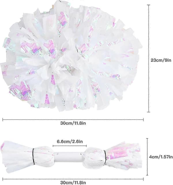 4 st Cheerleading Pom Poms för Cheerleader Kostym Kvinnor, 2 Par Cheer Pompoms Holographic White
